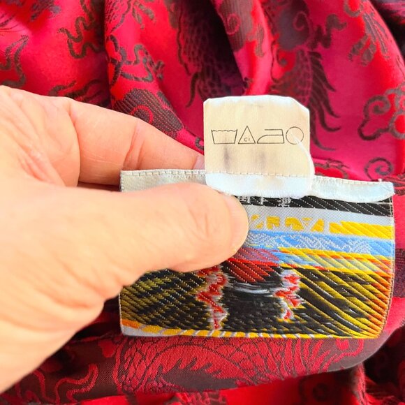 Vintage "Oriental" Brand One Size Robe Dragons Brocade Satin Sash Tie - Picture 3 of 12